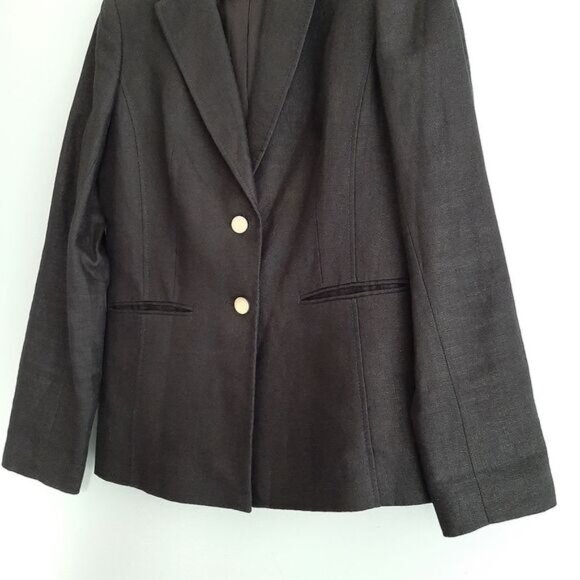 LAURA / 100% Linen Fabric Classic Blazer Jacket Button Front Neutral Black Sz 4 - Picture 9 of 15